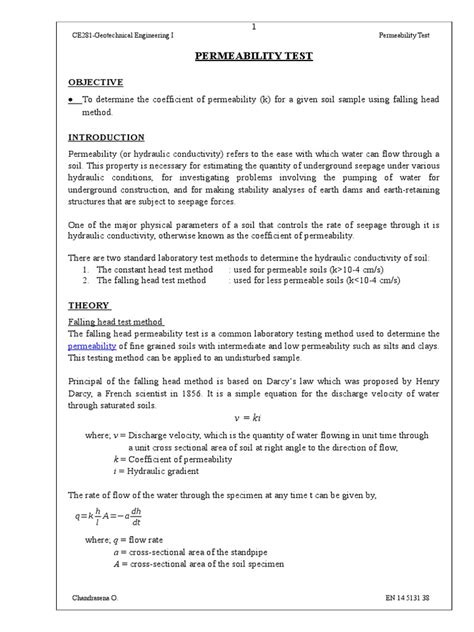 soil permeability test lab report|typical permeability of soils.